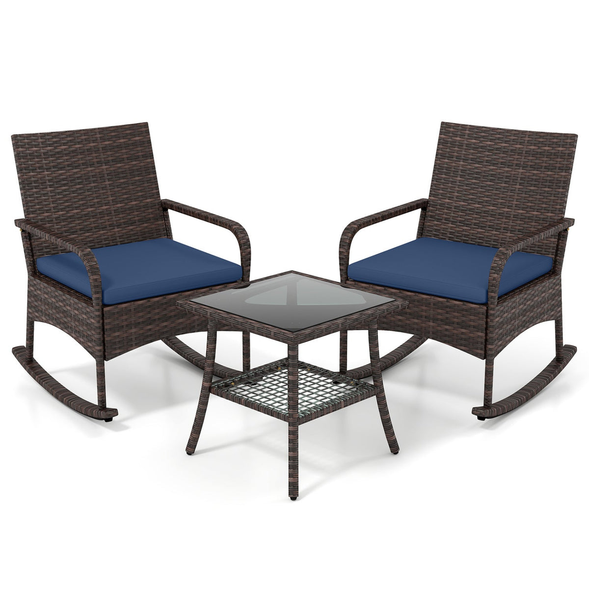 3-Piece Rocking Bistro Set with Cushions & Side Table 12