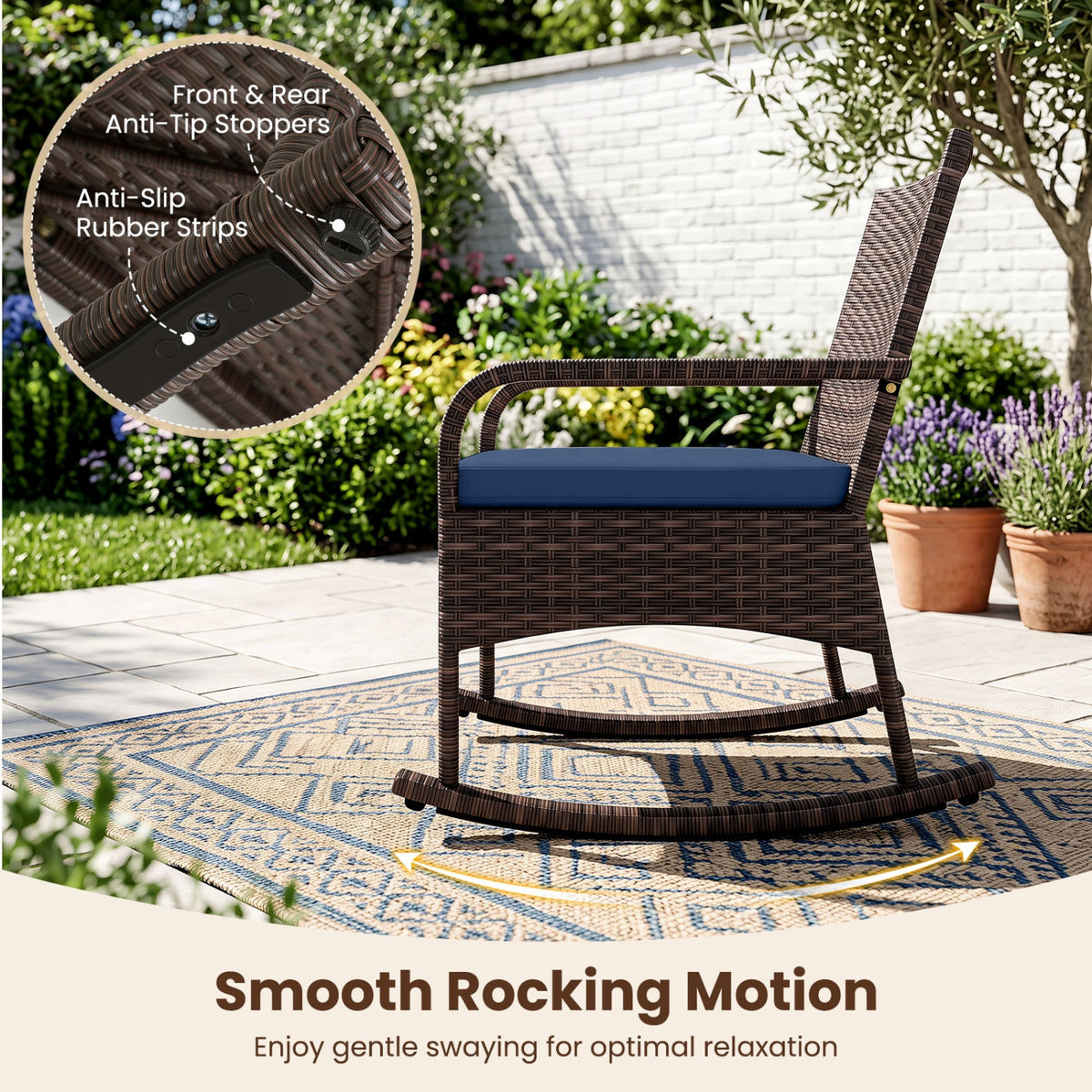 3-Piece Rocking Bistro Set with Cushions & Side Table 15