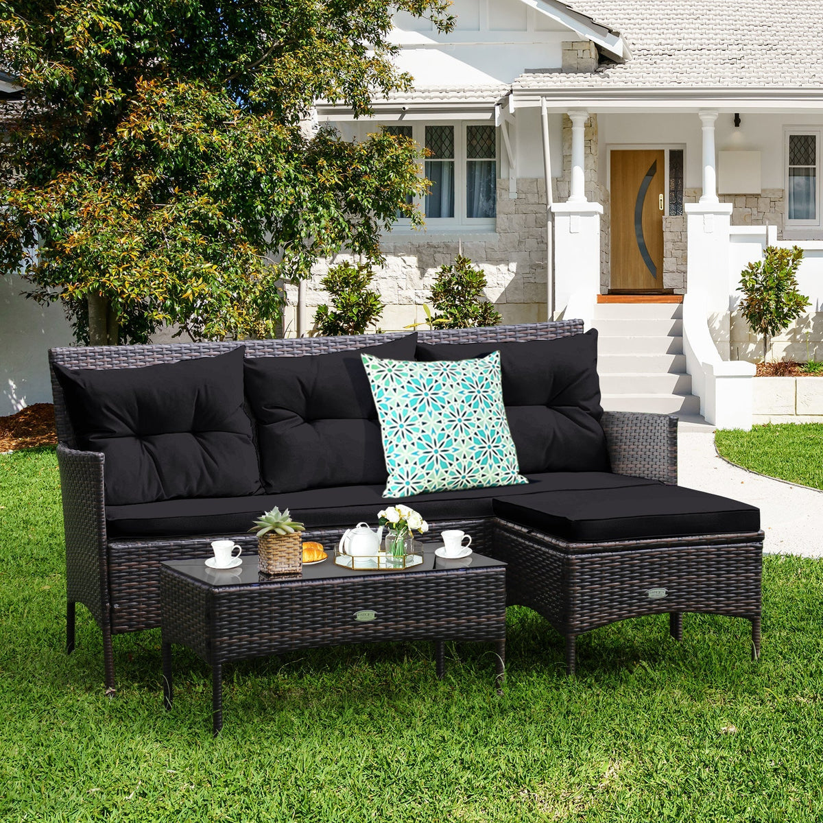 3 Pieces Patio Furniture Sectional Set with 5 Cozy 1