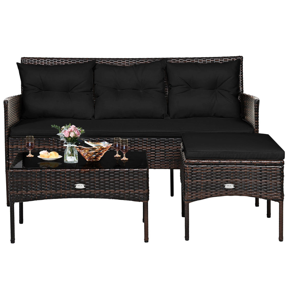 3 Pieces Patio Furniture Sectional Set with 5 Cozy 4