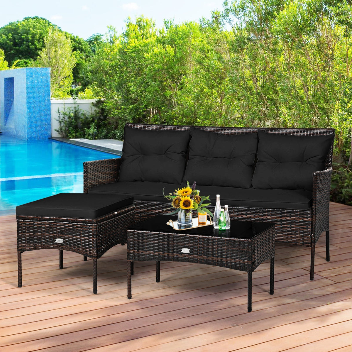 3 Pieces Patio Furniture Sectional Set with 5 Cozy 6
