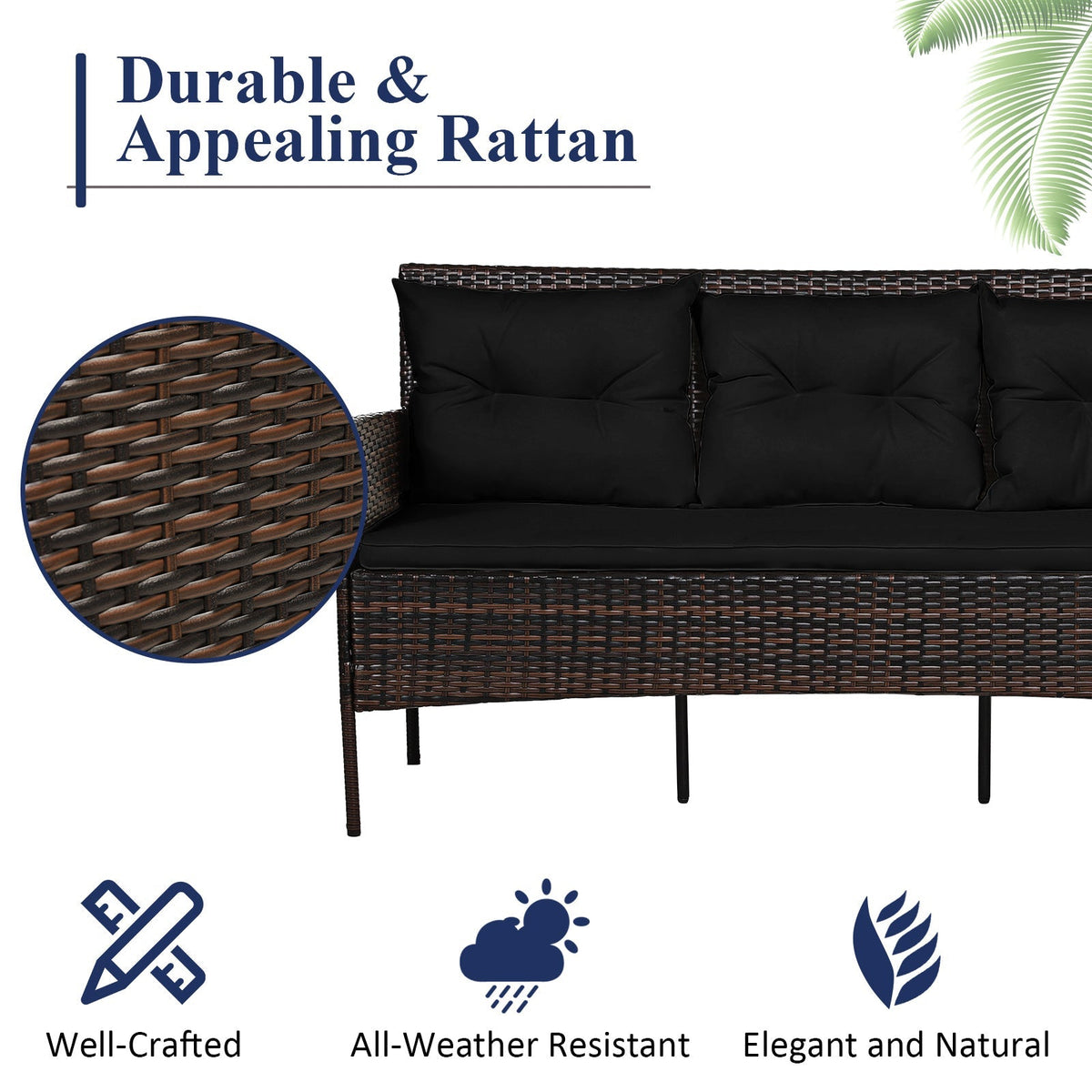 3 Pieces Patio Furniture Sectional Set with 5 Cozy 8