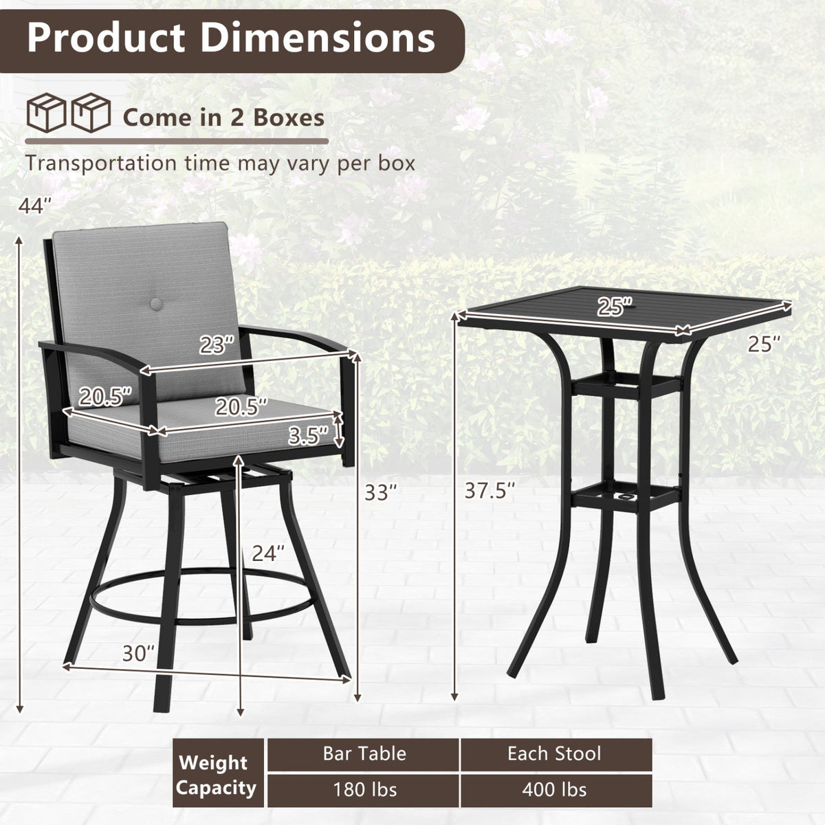 3-Piece Patio Swivel Bar Set with Cushions & Umbrella Hole 5