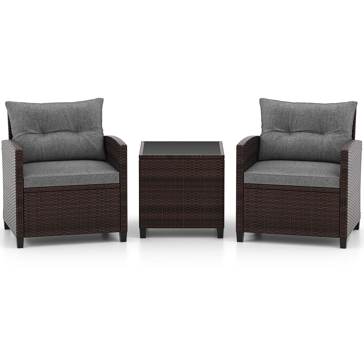 3 Pcs Patio Rattan Furniture Set Cushioned Conversation Set Coffee Table-Beige 12