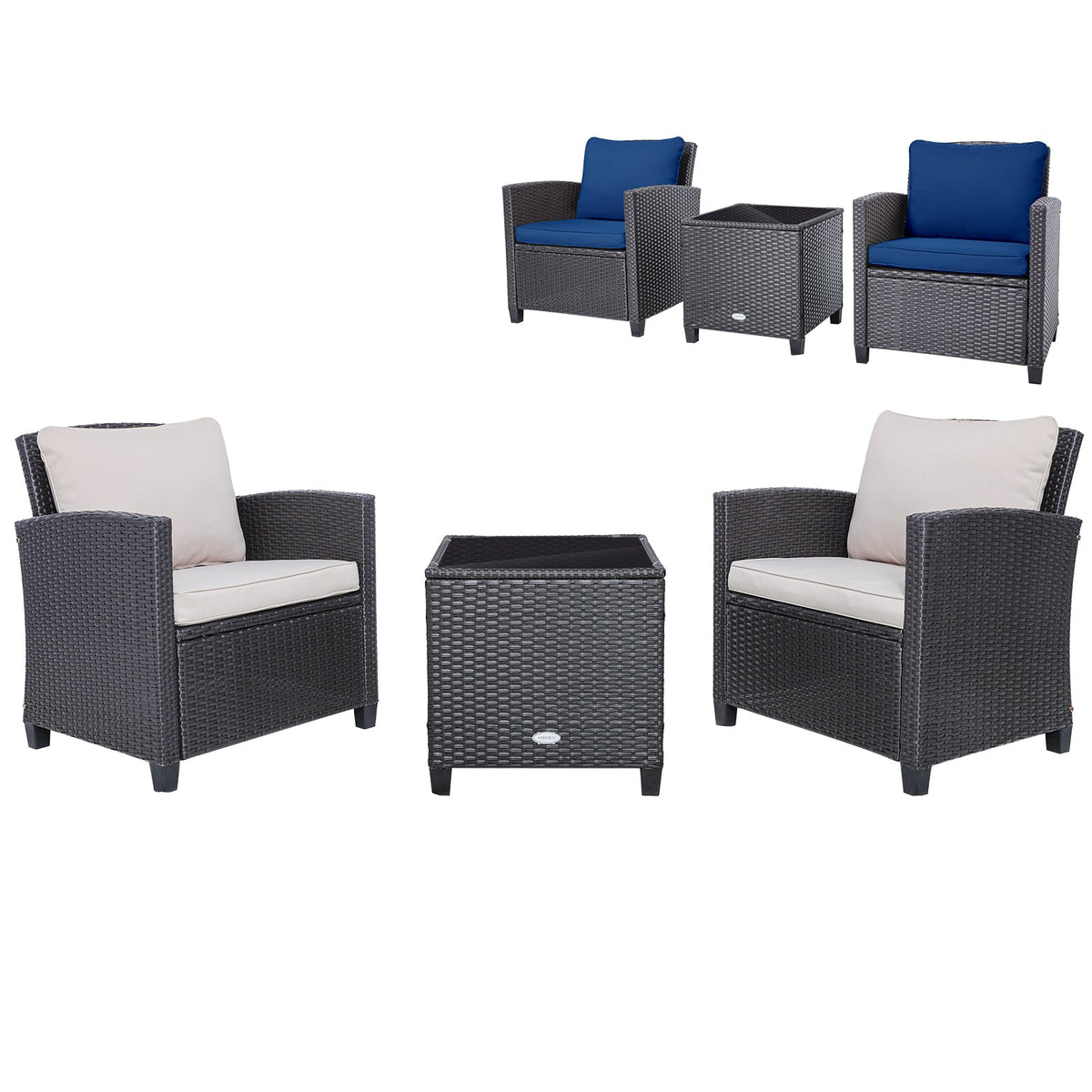 3 Pcs Patio Rattan Furniture Set Cushioned Conversation Set Coffee Table-Beige 11