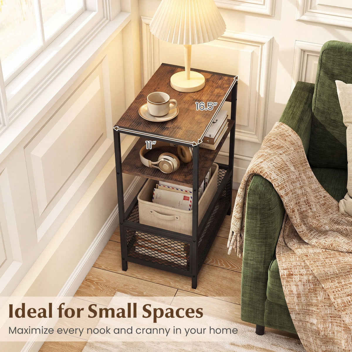 Industrial Side Table with USB-C & AC Outlets, 3-Tier 8