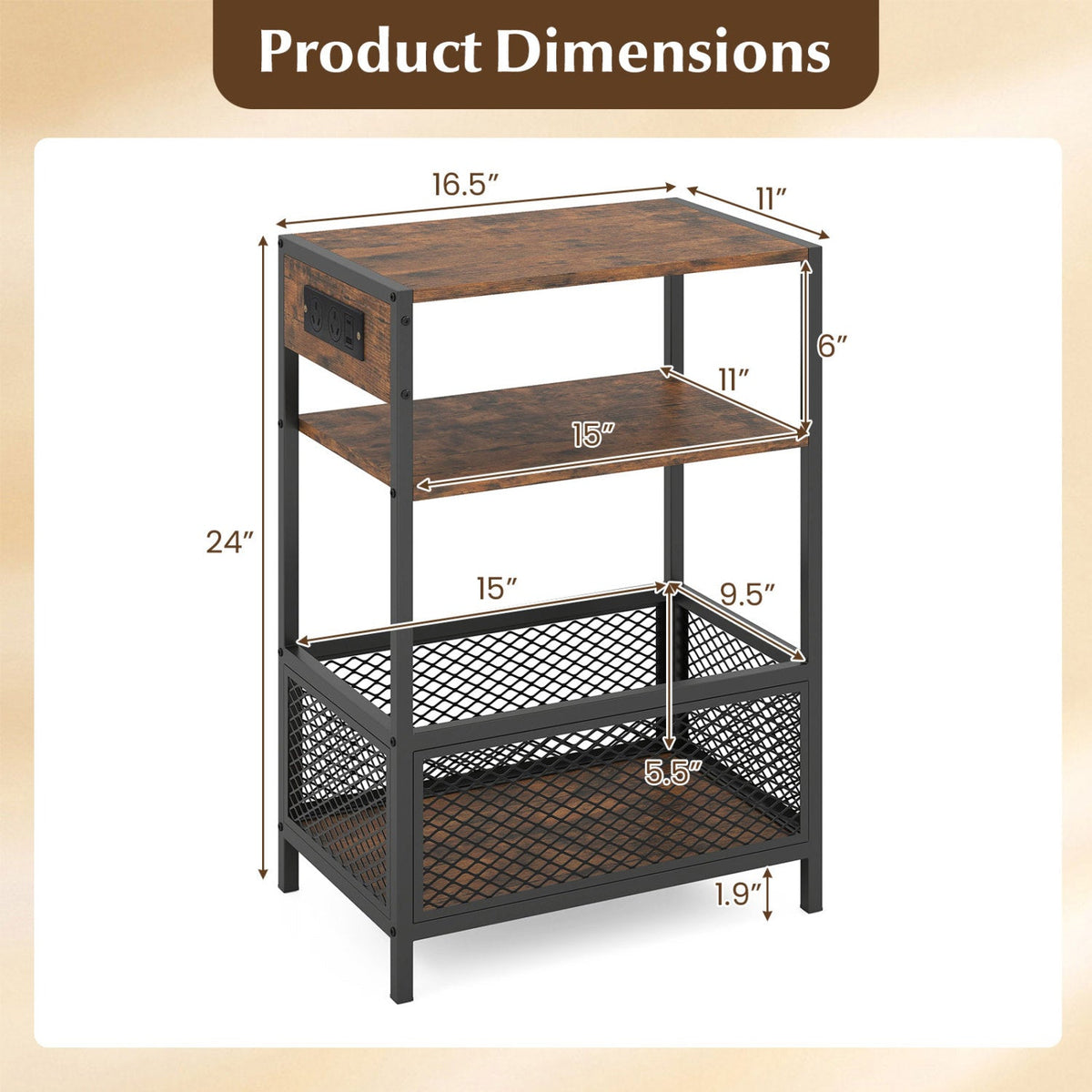 Industrial Side Table with Built-In Charging Station 4