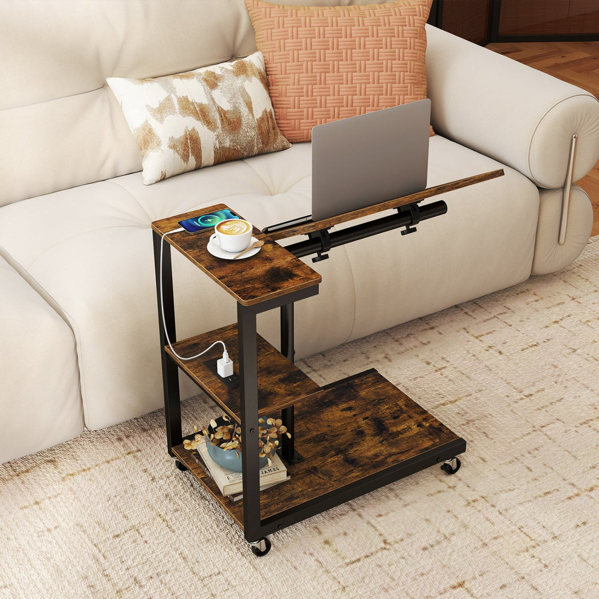 3-Tier Mobile Couch Side Table with Tiltable Tabletop 1