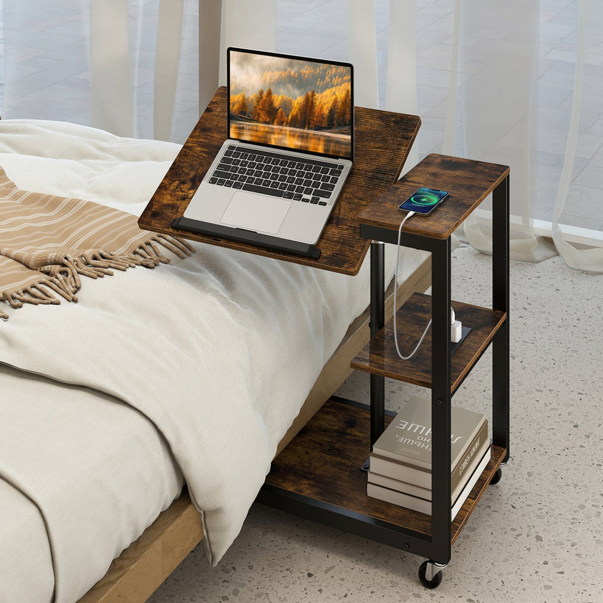 3-Tier Mobile Couch Side Table with Tiltable Tabletop 2
