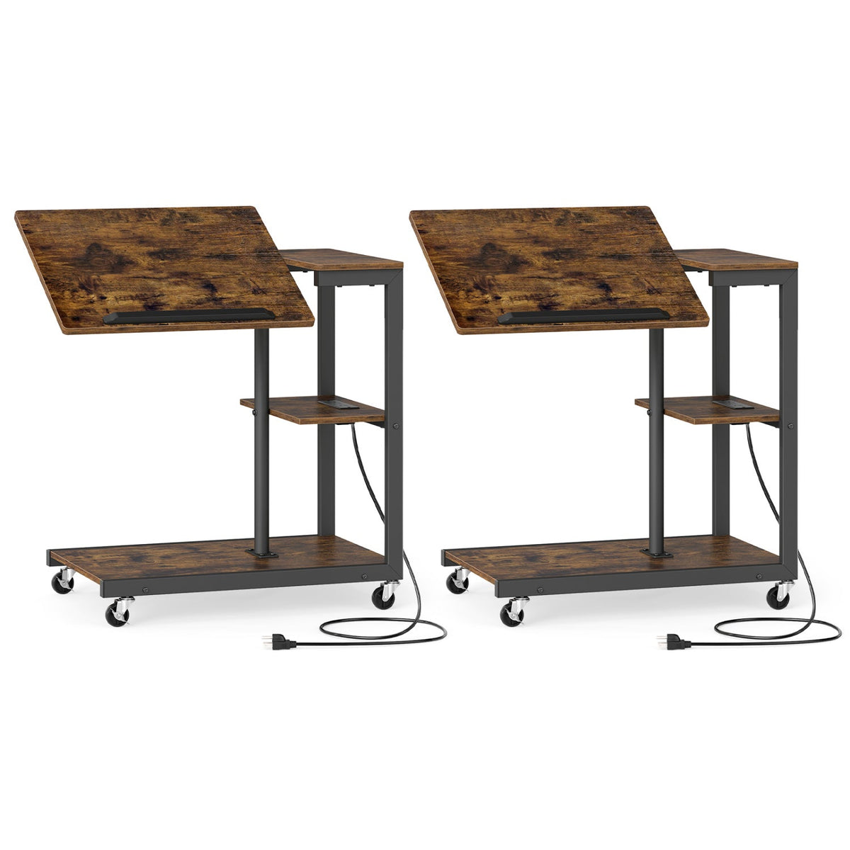 3-Tier Mobile Couch Side Table with Tiltable Tabletop 3