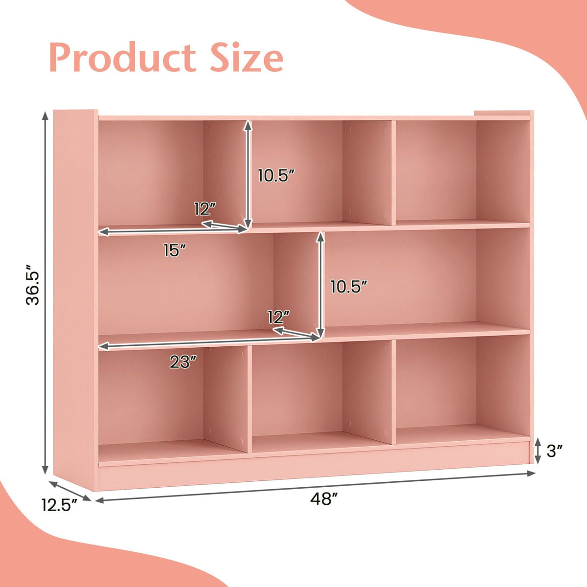 3-Tier Open Bookcase with 8 Cube Storage Shelves 5
