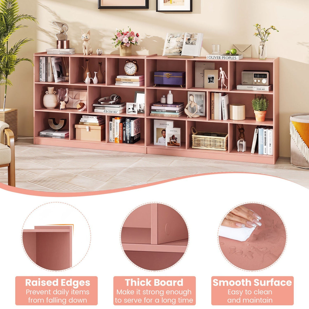 3-Tier Open Bookcase with 8 Cube Storage Shelves 7