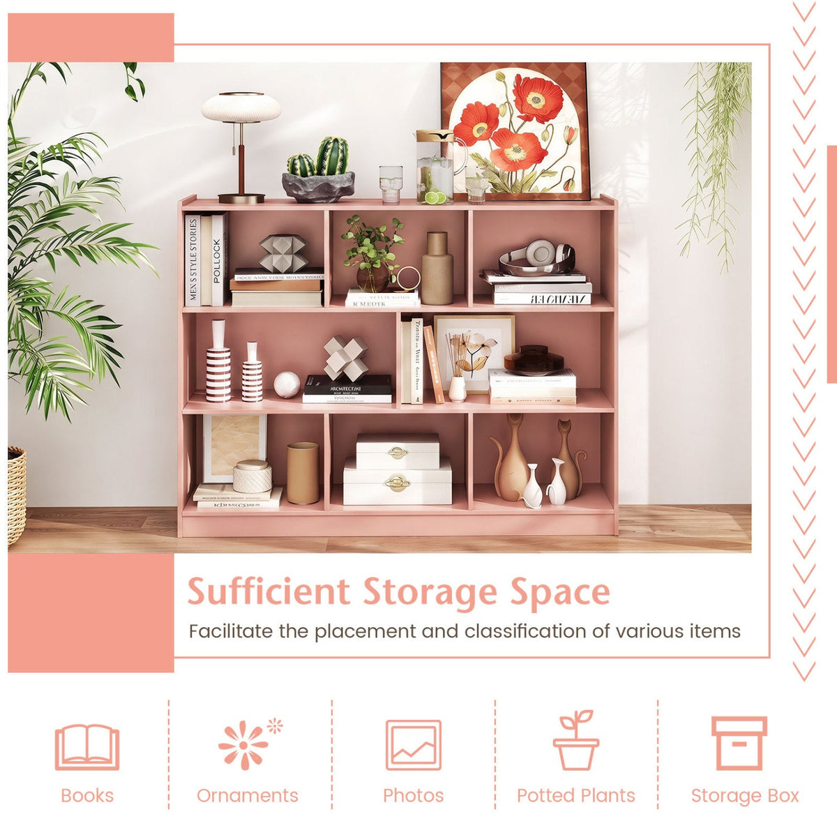 3-Tier Open Bookcase with 8 Cube Storage Shelves 8