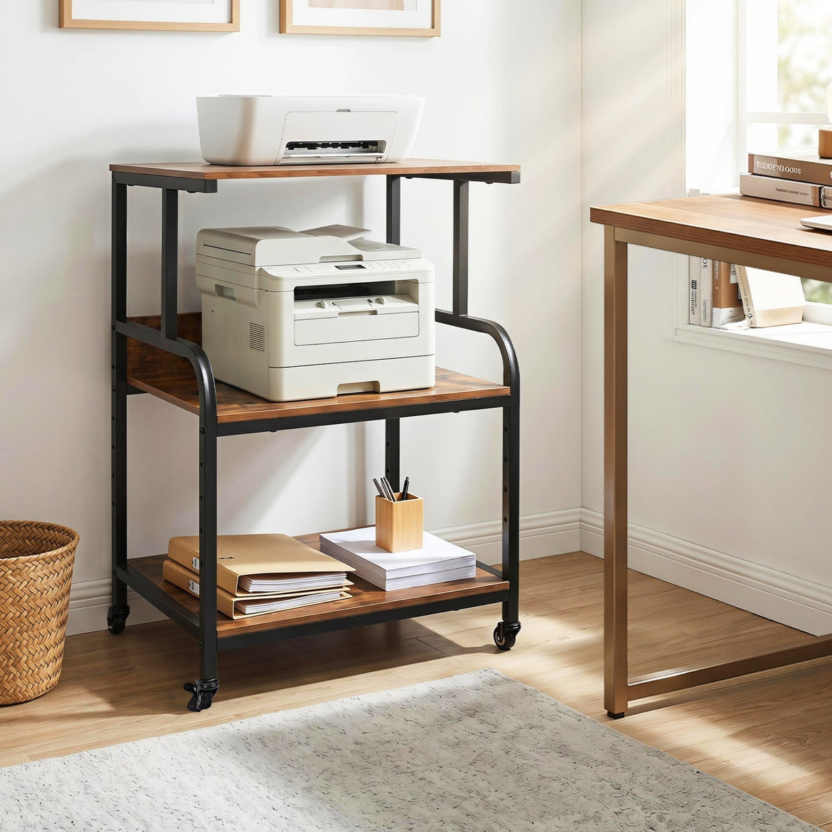 3-Tier Rolling Printer Stand with Adjustable Shelf 1