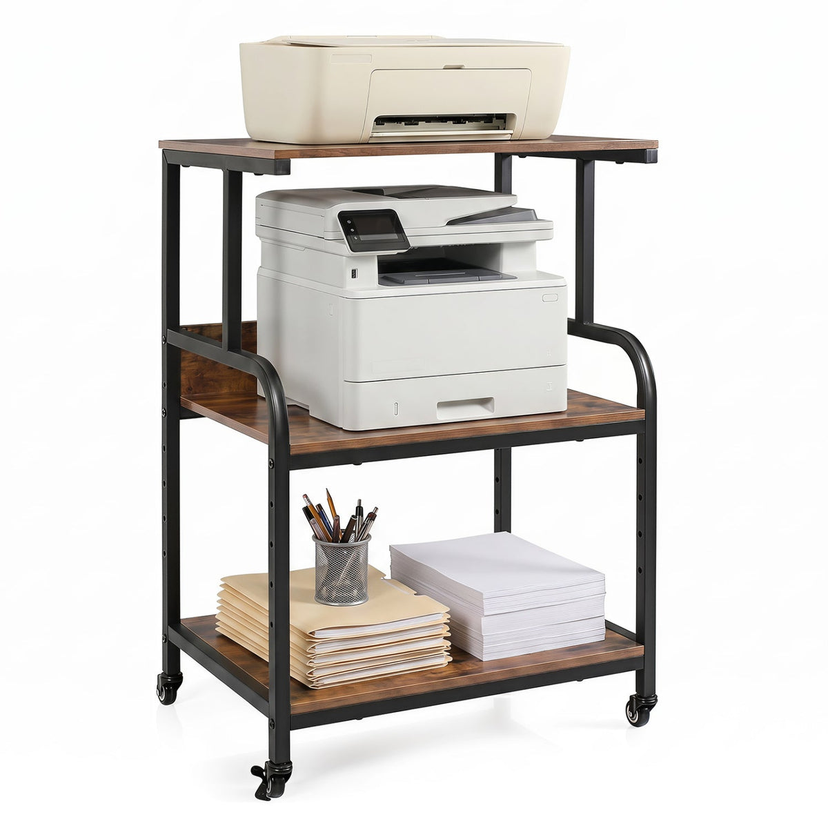 3-Tier Rolling Printer Stand with Adjustable Shelf 4