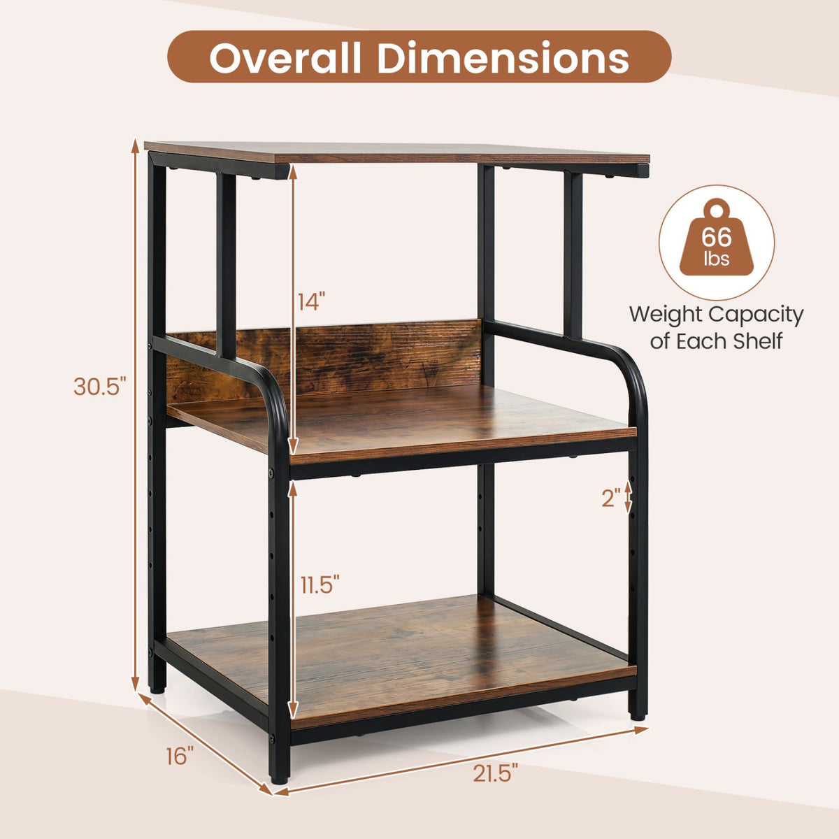 3-Tier Rolling Printer Stand with Adjustable Shelf 5