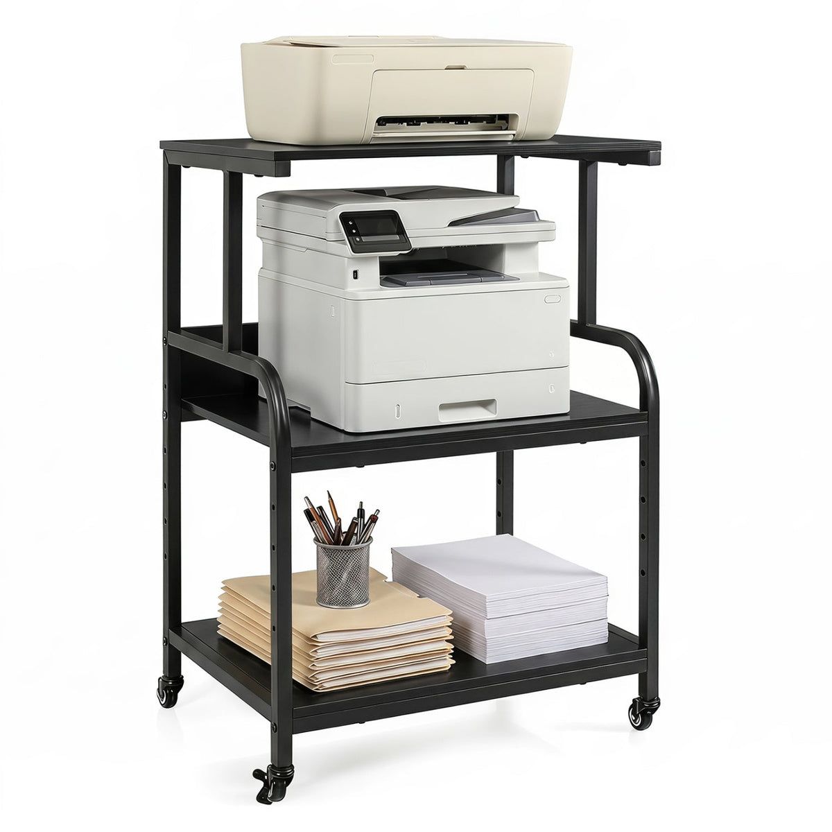 3-Tier Rolling Printer Stand with Adjustable Shelf 12