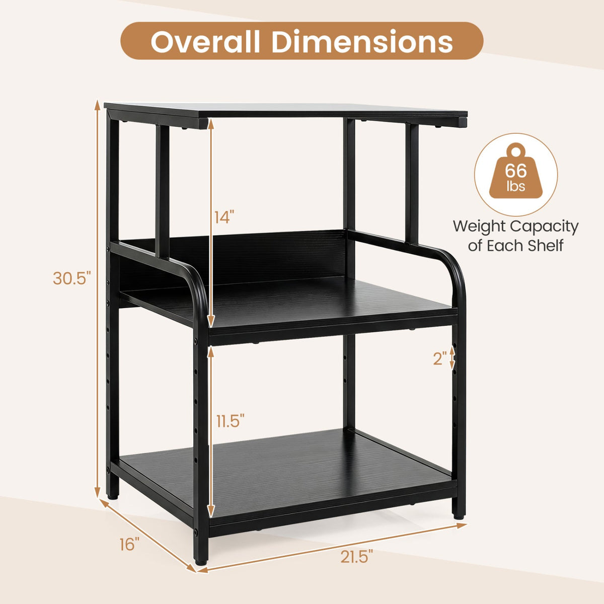 3-Tier Rolling Printer Stand with Adjustable Shelf 13