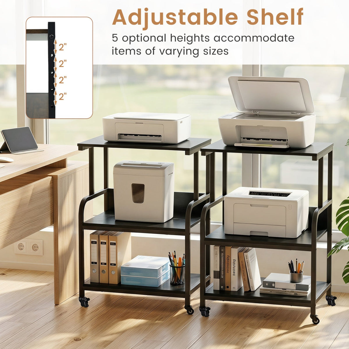 3-Tier Rolling Printer Stand with Adjustable Shelf 15