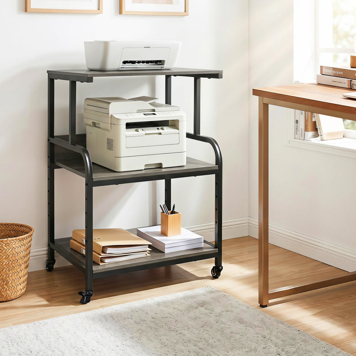 3-Tier Rolling Printer Stand with Adjustable Shelf 17