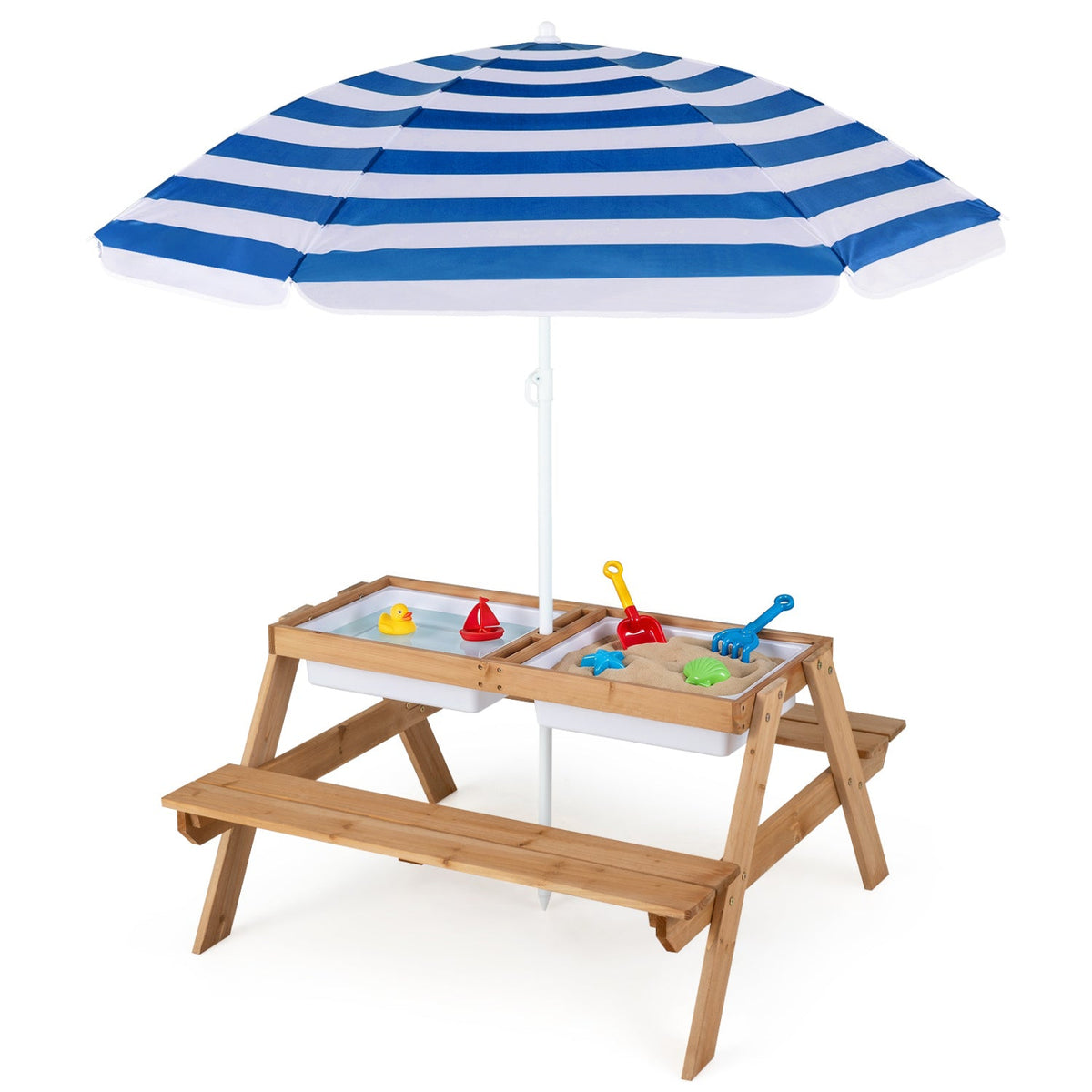 Kids Outdoor Picnic Water Sand Table with Umbrella 3