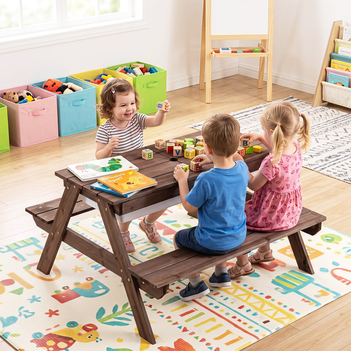Kids Outdoor Picnic Water Sand Table with Umbrella 18