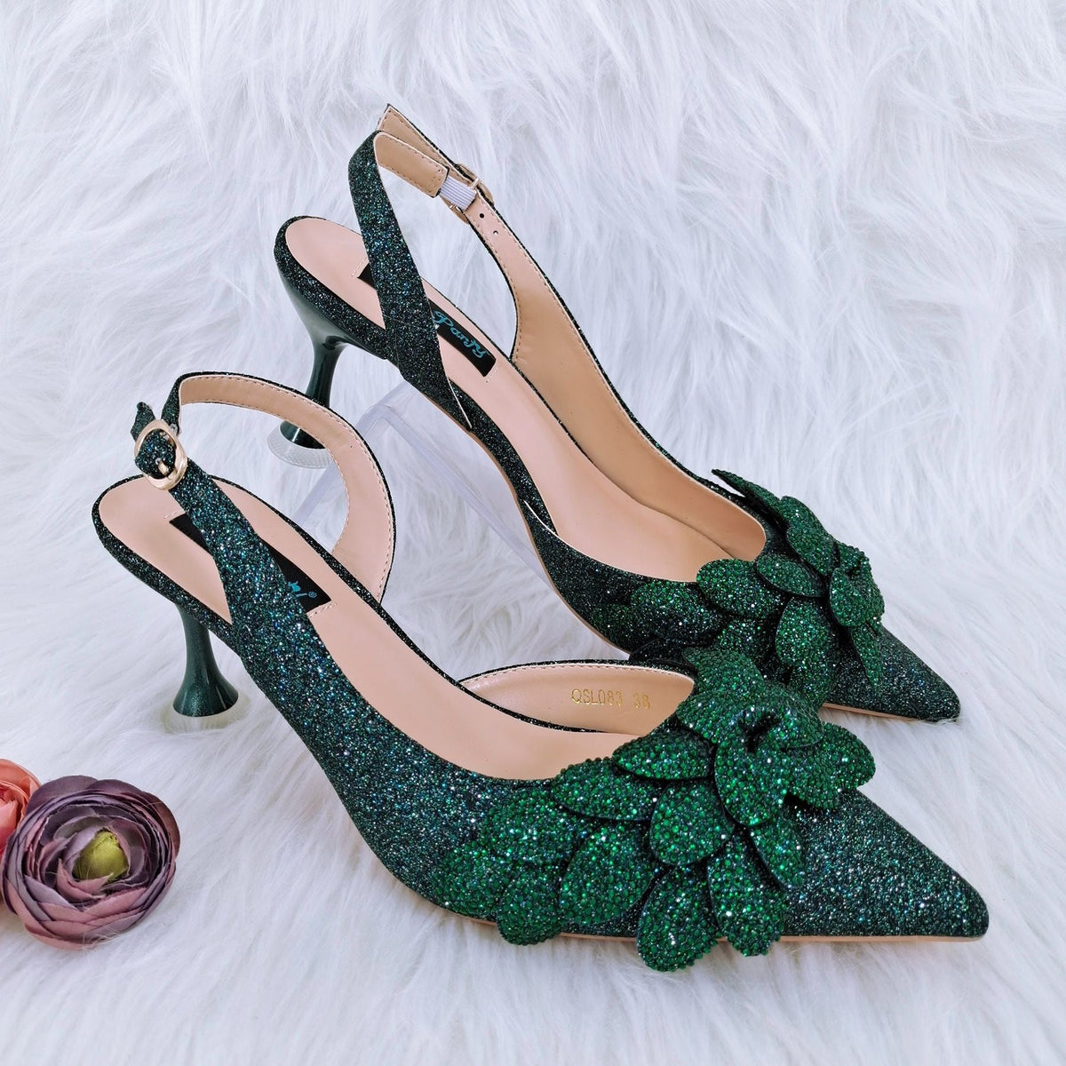 Cross-border Ladies Party Shoes Bag Set Handmade Leaf Decorative Wine Glass Heel 4