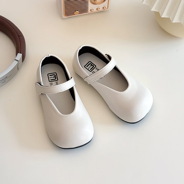 Children's Round Toe Small Leather Shoes, College Style Girls' Middle School, Children's Princess Shoes, Girls' Velcro Single Shoes 7
