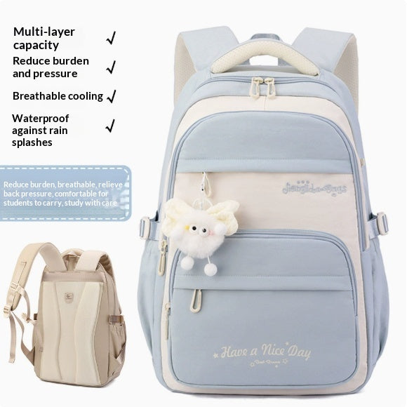 Three-piece Cartoon-print Set Junior High School Backpack Weight-reducing Campus Bag 9