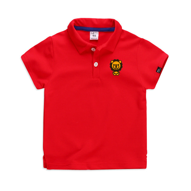 Summer Elastic Cotton Solid Color Short Sleeve  Men''s And Women''s Cartoon Polo T-shirt 4
