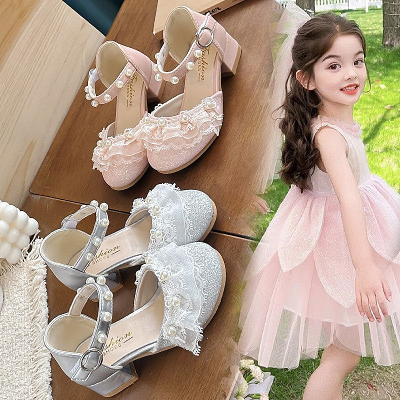2026 New Girls Princess Sandals, Kids Pearl Closed-Toe Low Heel Shoes, Soft Sole Performance Dance Shoes For Little Girls 1