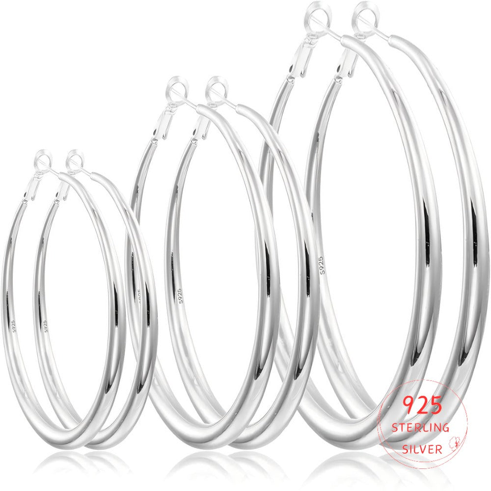 925 Sterling Silver Round Hoop Earrings – 40mm, 50mm or 60mm 2