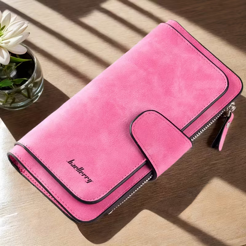 Vintage Faux Leather Long Wallet – Trifold Credit Card Holder with Snap & Zipper 7