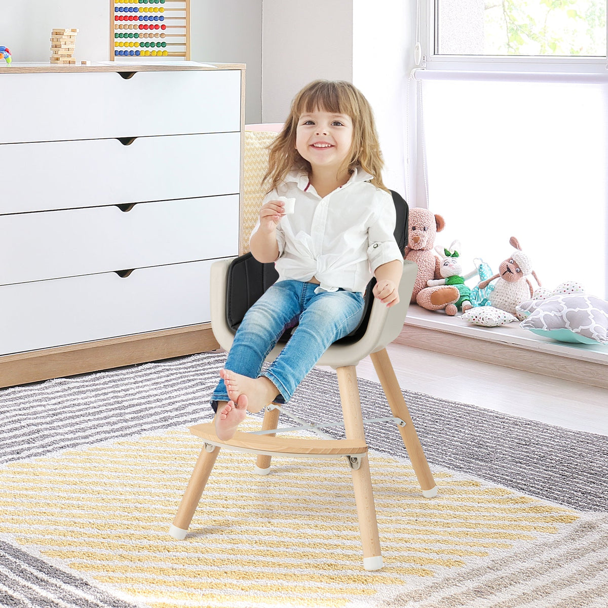 3-in-1 Convertible Wooden High Chair with Cushion 2