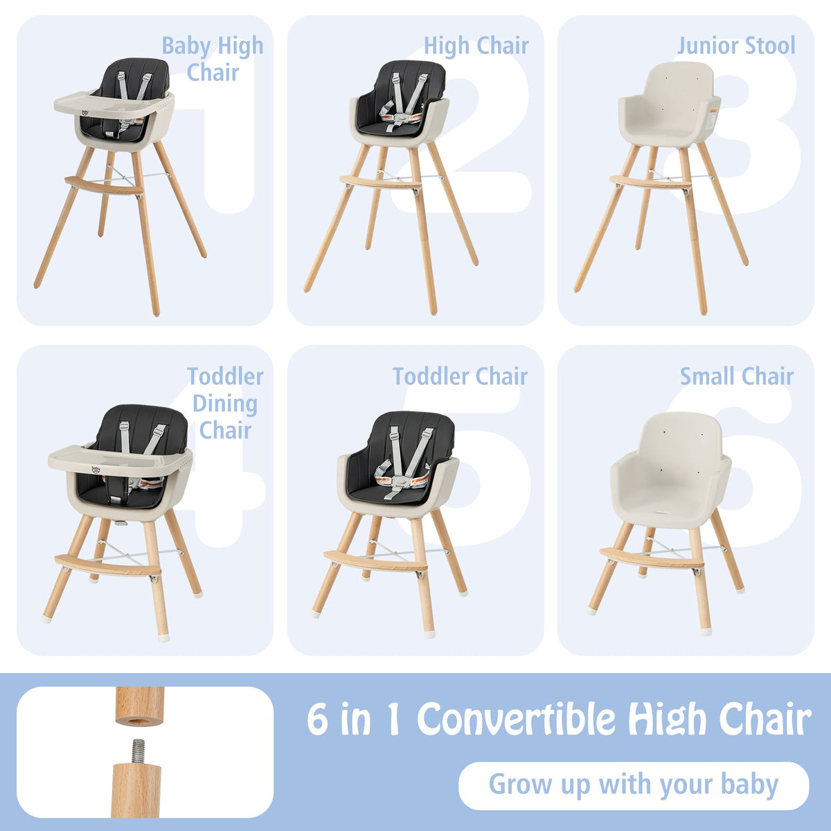 3-in-1 Convertible Wooden High Chair with Cushion 6
