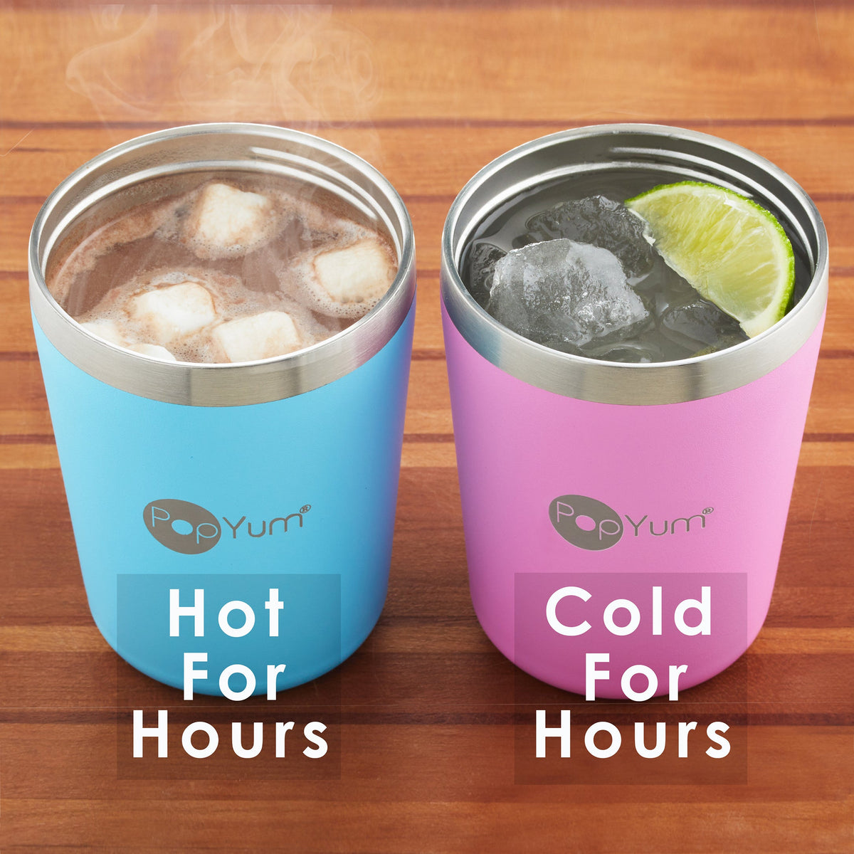 PopYum 9oz Insulated Stainless Steel Kids’ Cups with Lid and Straw, 2-Pack, Blue & Pink, stackable, sippy, baby, child, toddler, tumbler 4
