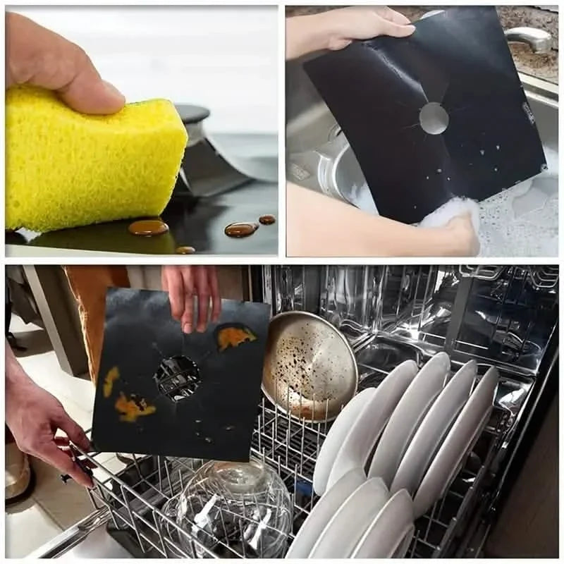 4-Pack: Gas Stove Burner Covers - Reusable Non-Stick PVC Stovetop Protector Liners 7