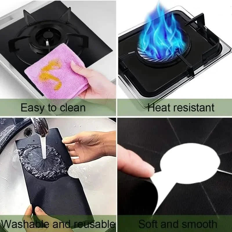 4-Pack: Gas Stove Burner Covers - Reusable Non-Stick PVC Stovetop Protector Liners 6