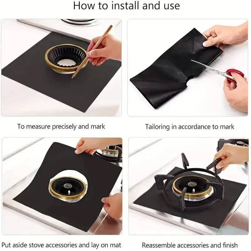 4-Pack: Gas Stove Burner Covers - Reusable Non-Stick PVC Stovetop Protector Liners 3
