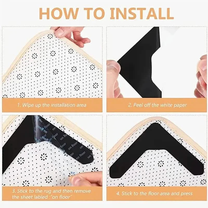 4-Pack: Reusable Non-Slip Carpet Rug Stickers 4