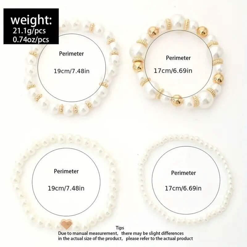 4-Pieces: Elegant White Faux Pearls Beaded Handmade Hand String Jewelry Set 3