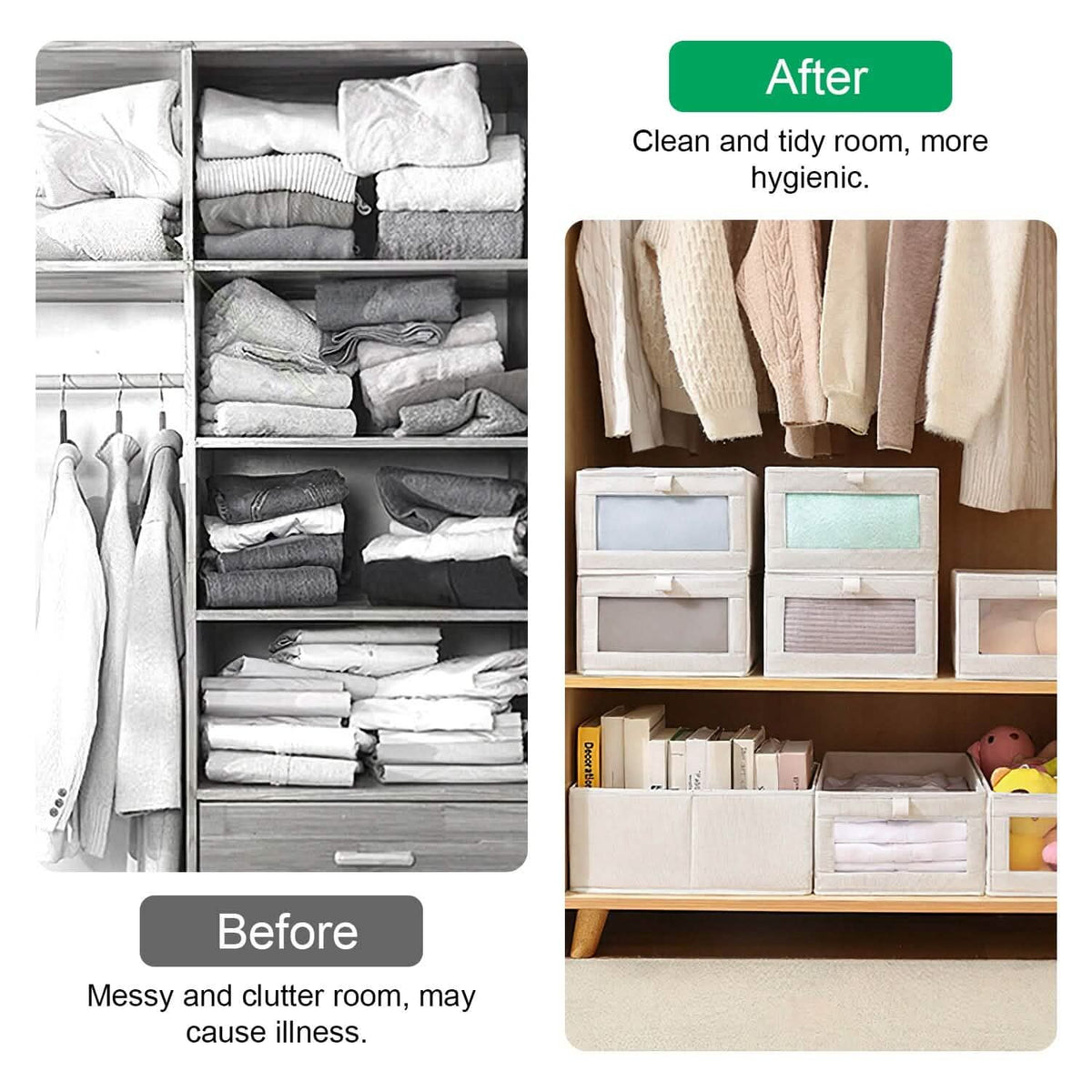 4-Pieces: Foldable Linen Clothing Storage Bin with Visible Clear Window 8