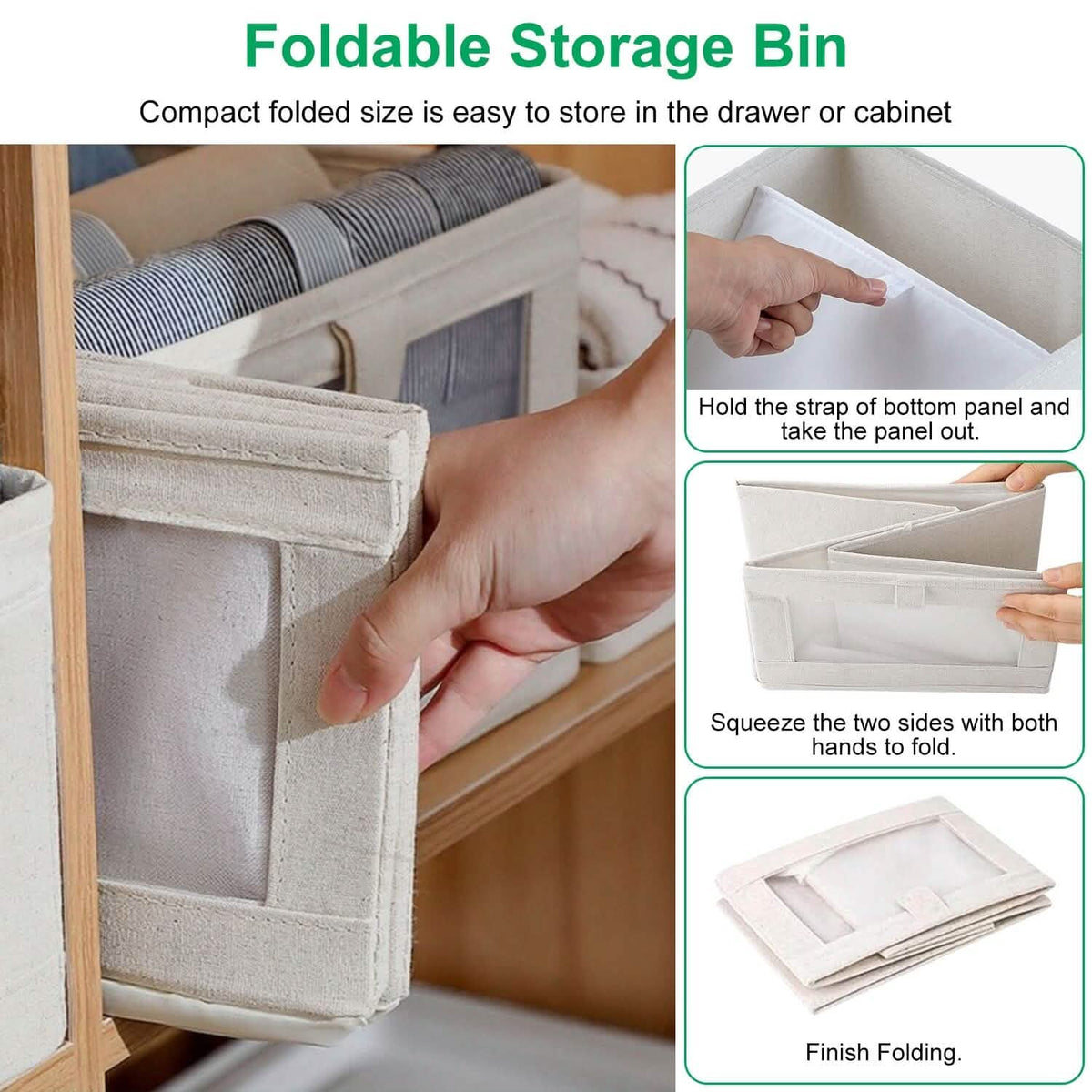 4-Pieces: Foldable Linen Clothing Storage Bin with Visible Clear Window 9
