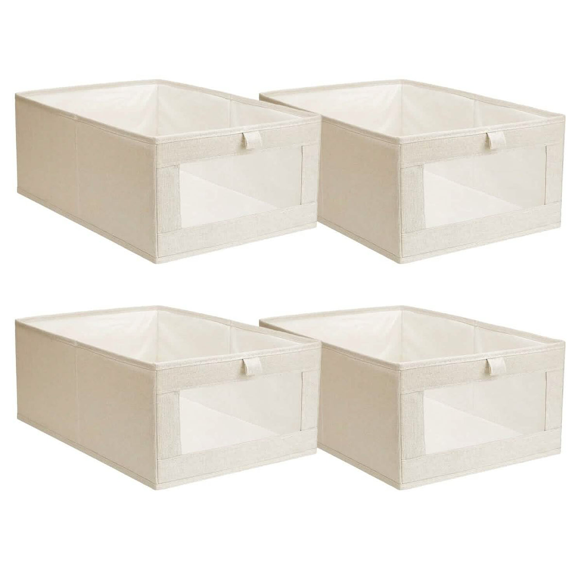 4-Pieces: Foldable Linen Clothing Storage Bin with Visible Clear Window 2