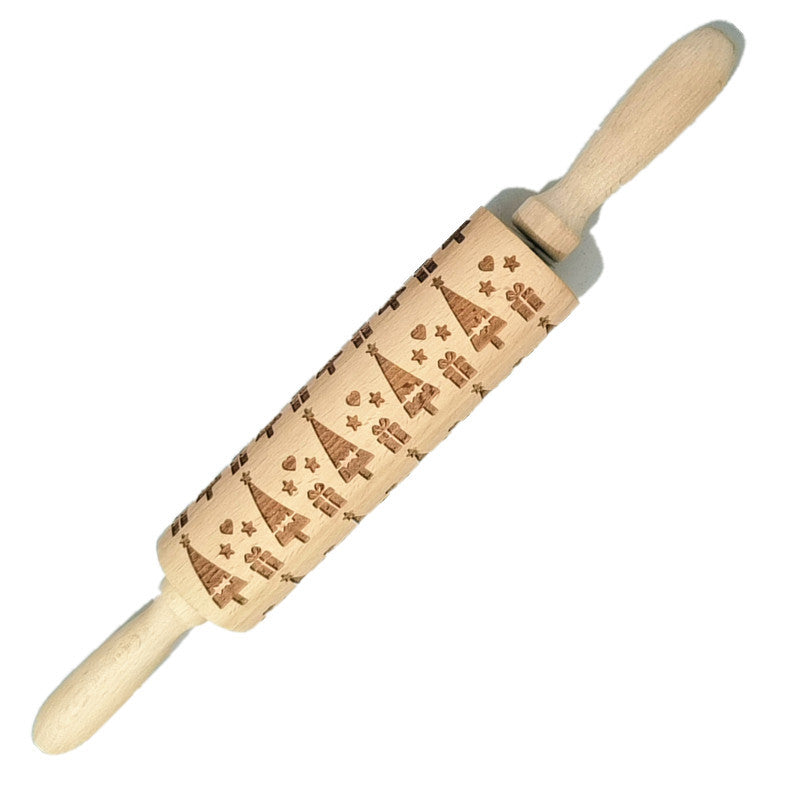 Wooden Rolling Pin Beech Wood Laser Engraved Printing Rolling Pin Christmas Flip Sugar Cookie Pressing Stick 5
