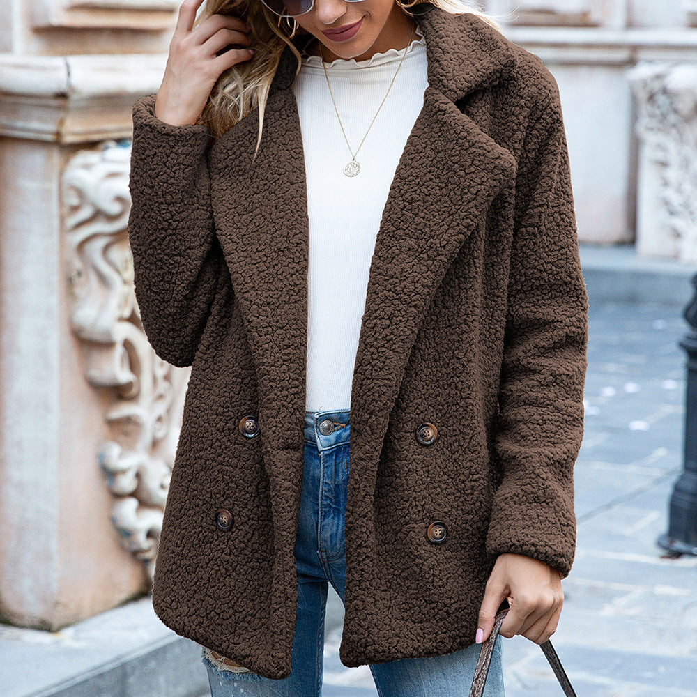 Loose Lapel Fluffy Coat Winter Button Jacket Cardigan Outwear For Women Clothing 14