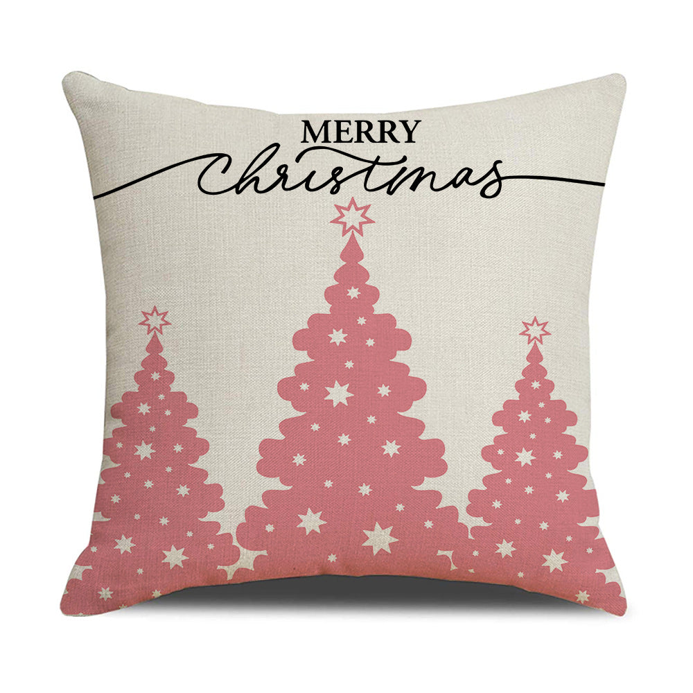 Pink cartoon Christmas linen pillowcase, sofa cushion, home goods pillowcase 3