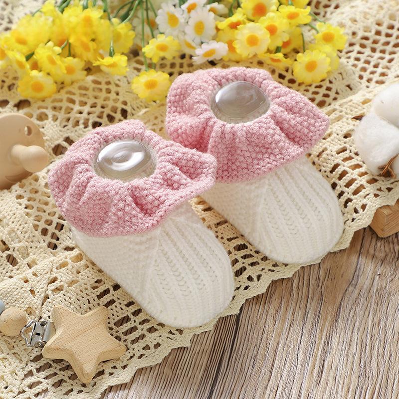 Cute Solid-color Ruffled-knit Toddler Shoes Wool Knitted Floor Socks For Babies And Toddlers 4
