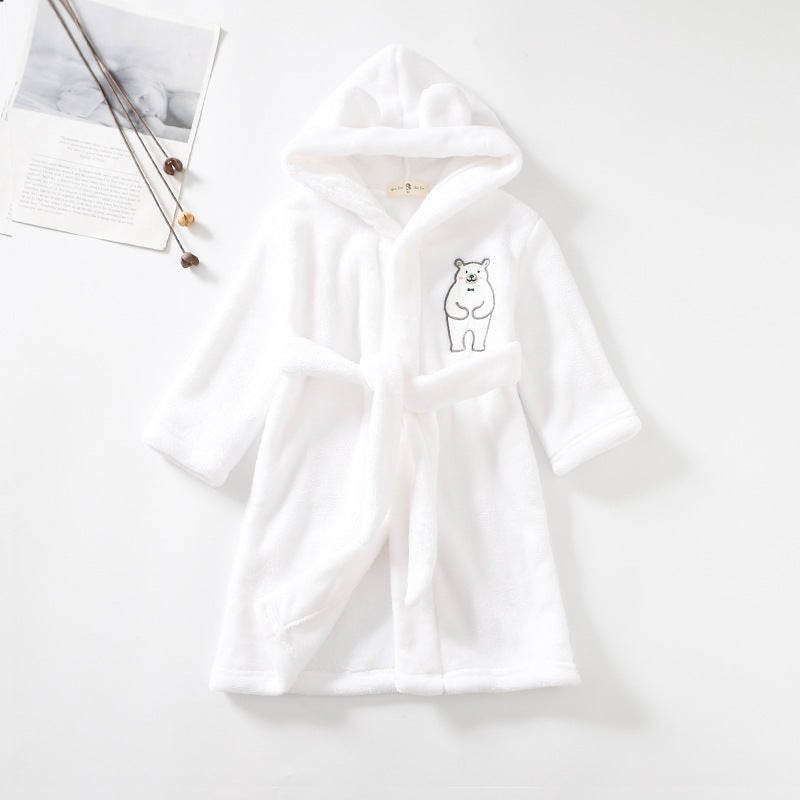 Flannel Bathrobe Boys' Home Wear With Hood 3