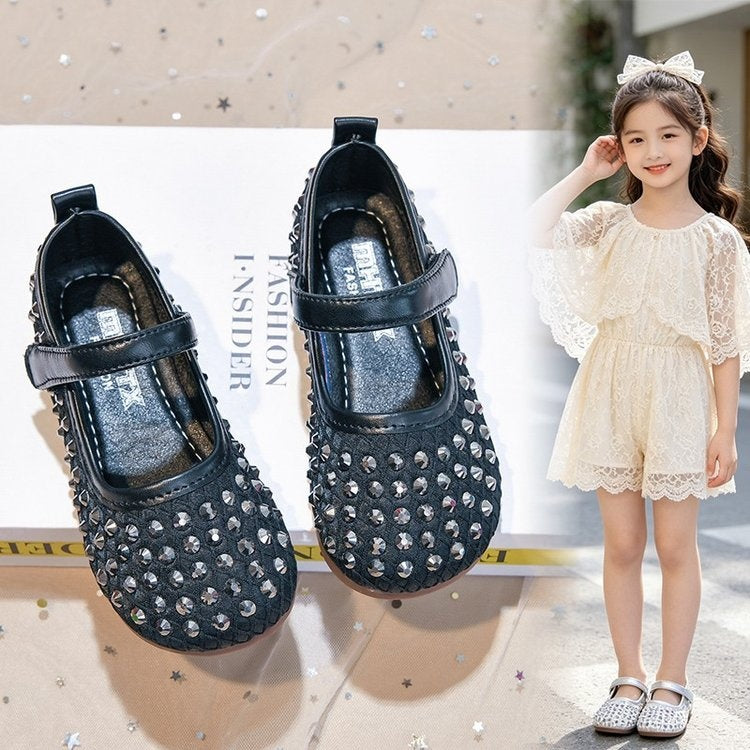 2026 Spring & Summer New Arrivals, Girls Fashion Rhinestone Leather Shoes, Korean Style Princess Versatile Comfortable Casual Sandals, Wholesale Available 3